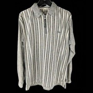 Mens Vintage Paco Large Pull Over Sweater Terry Striped Gray 90s Street Wear